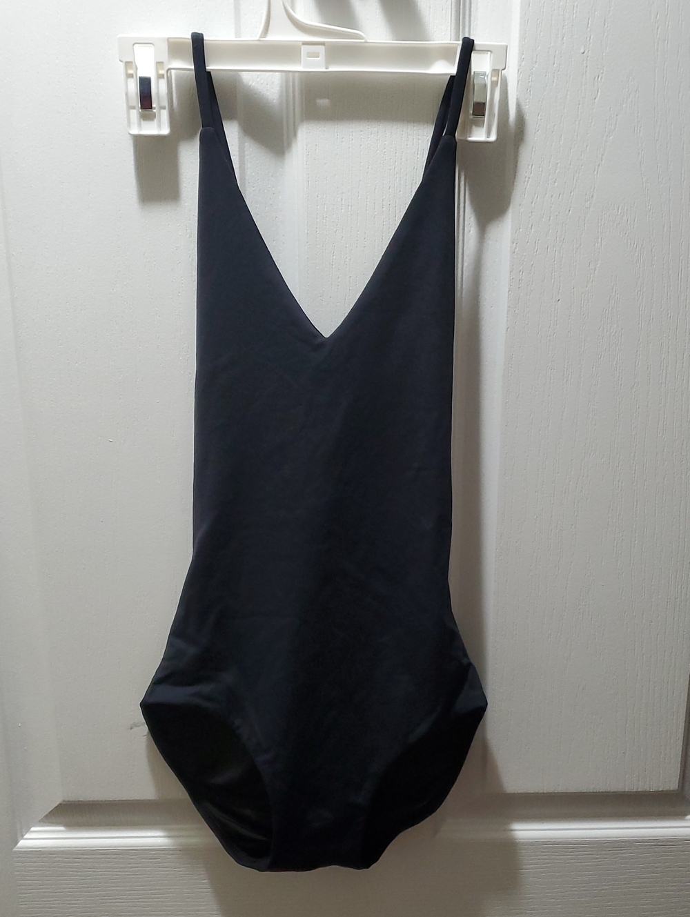 Navy Blue V-Neck Leotard With Strappy Back